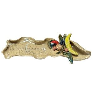 Vintage Handmade Pottery Condiments Dish with Raised Fruits